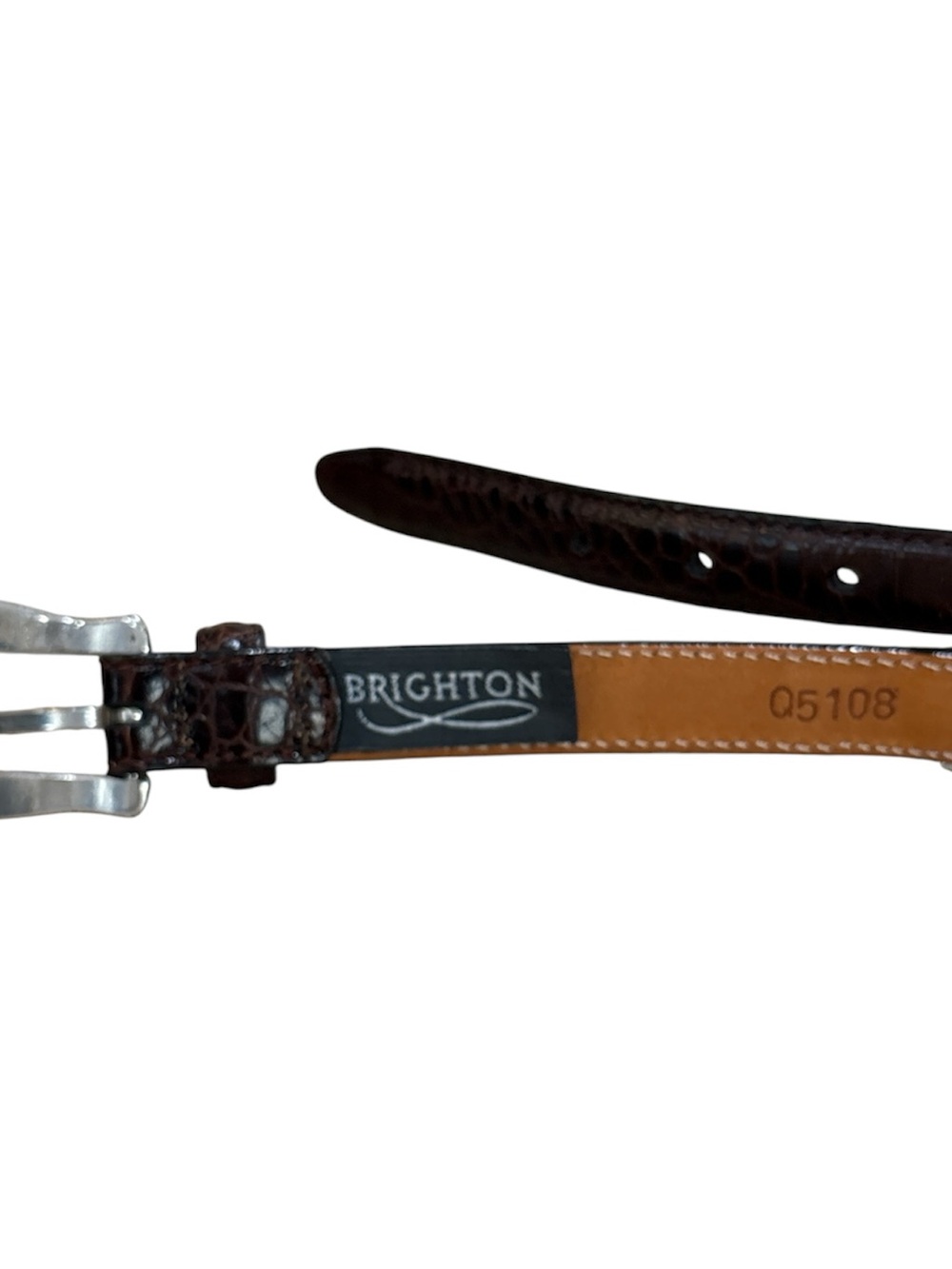 Brighton Brown Croc Embossed Braided Leather Belt L 38 Silver Buckle 1in - Picture 3 of 7